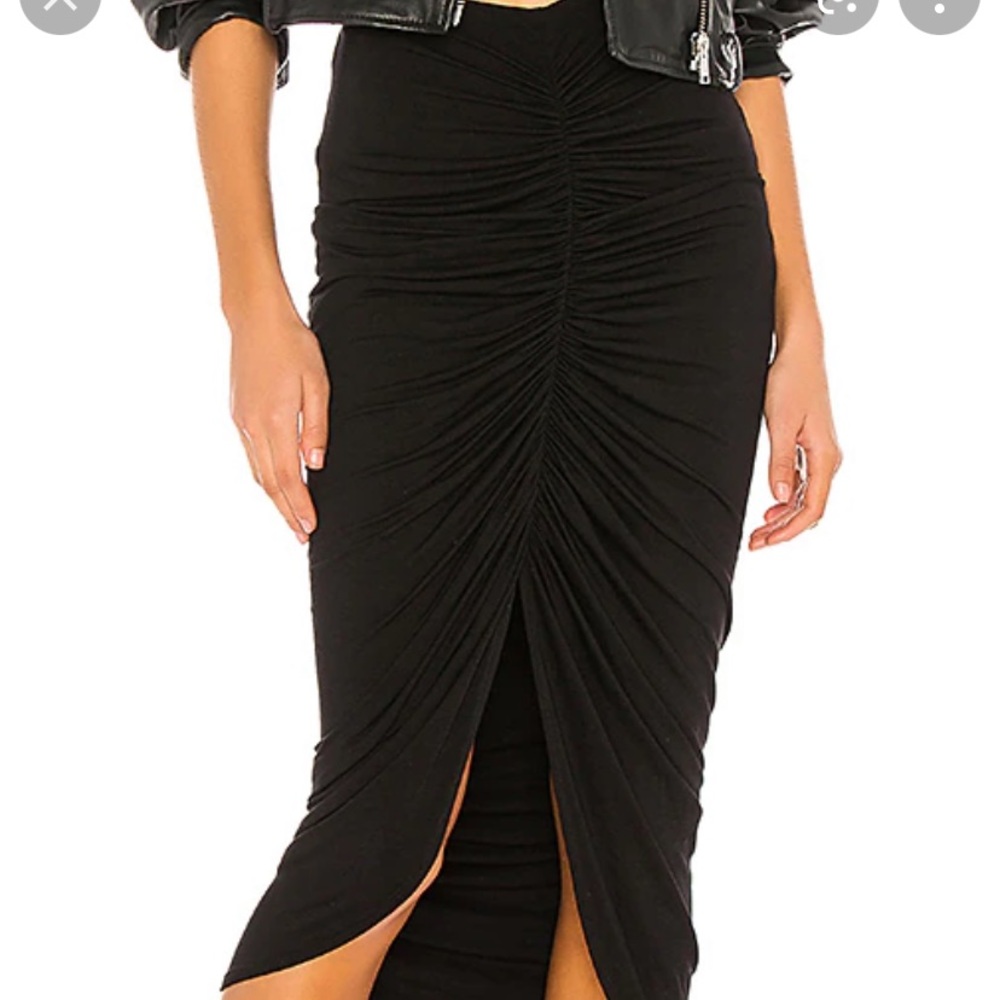 Ruched Black Midi Skirt